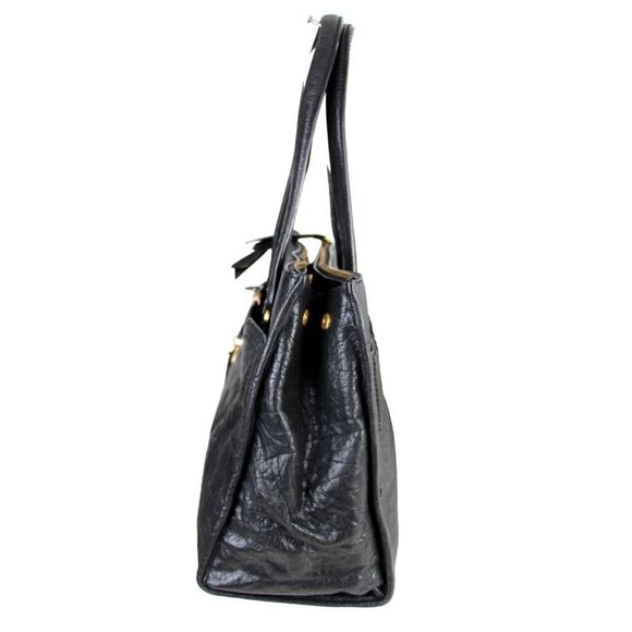 T Tahari BLACK GENUINE LEATHER THREE COMPARTMENTS BUSINESS TOTE SHOULDER BAG - Picture 4 of 16